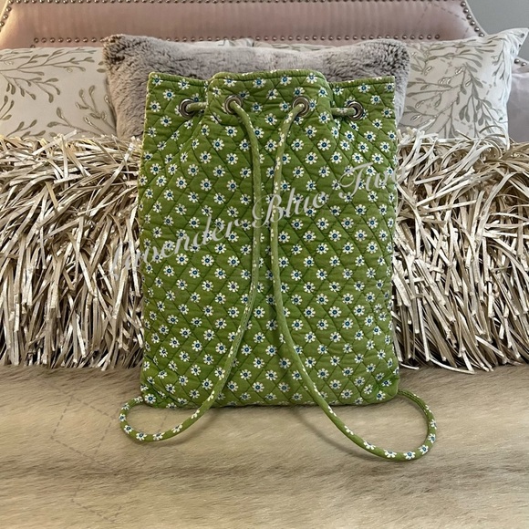 Vintage VERA BRADLEY Green Apple 2004 Drawstring 2 Pocket S Backpack Floral USA main image 10